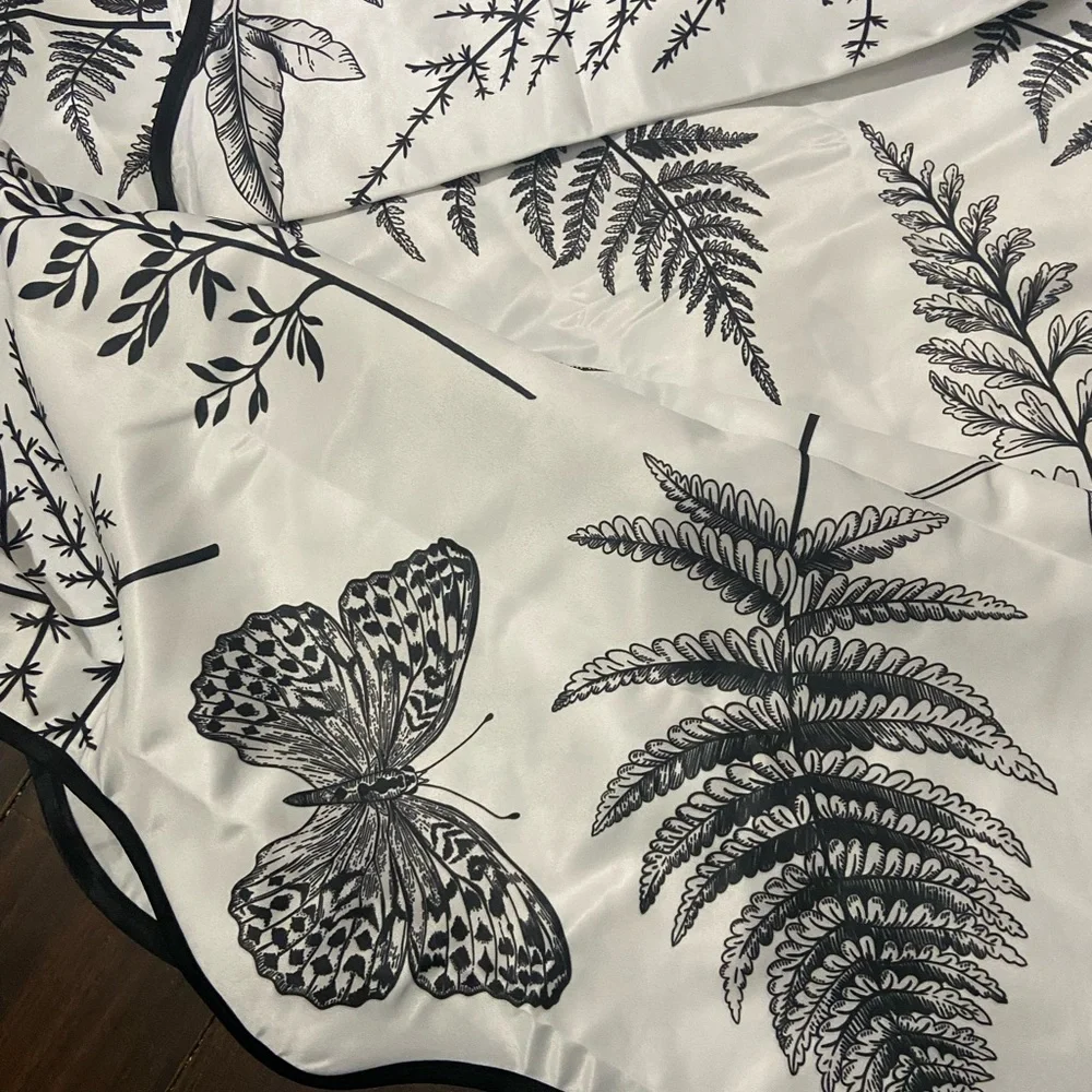 Black White Floral Shower Curtain Rustic Dark Flower Butterfl  with Hooks
